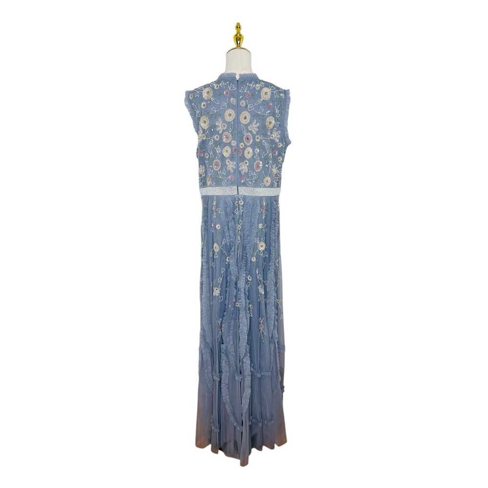 Mac Duggal 9137 Slate Blue Embroidered Floral Tiered Ruffle‎ Gown Size 14 $698 - Picture 7 of 8